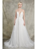 Plunging V Neck Ivory Lace Sparkle Tulle Open Back Wedding Dress
